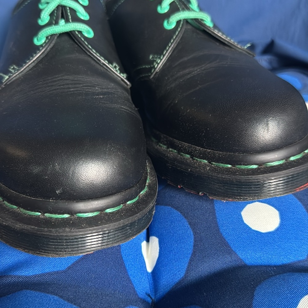 Rare Dr. Martens Black 1461 Green Teal Laces Stitching New Year Women’s US 8 UK6 - Picture 8 of 11